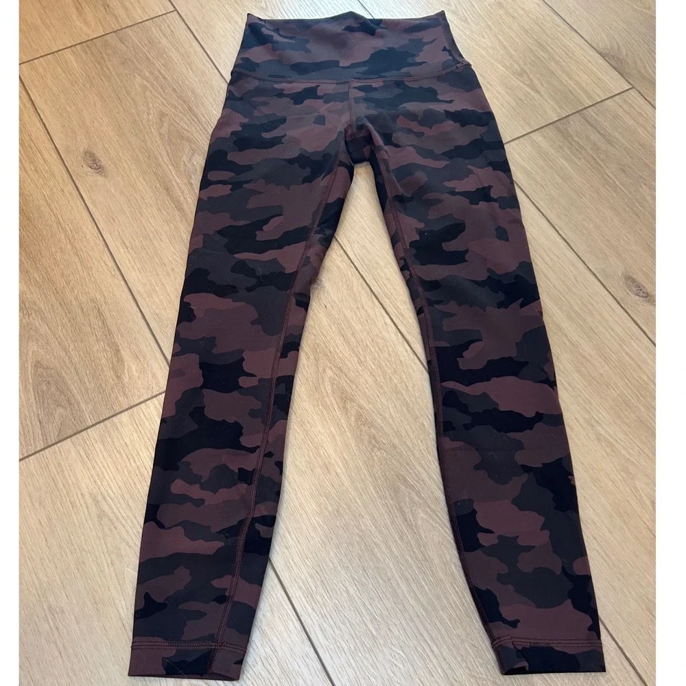 Lululemon Wunder Under High Rise Leggings Heritage 365 Camo Brown Multi Burgundy
